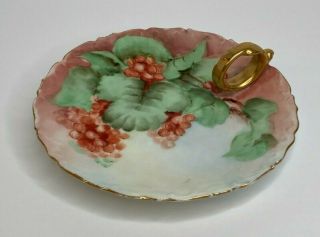 Vintage Limoges T&v France Small Grapes Trinket Dish Plate W/gold Looped Handle