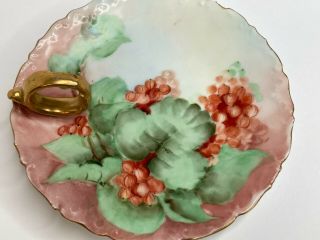 Vintage Limoges T&V France Small Grapes Trinket Dish Plate w/Gold Looped Handle 2