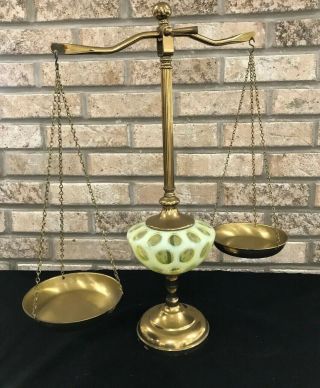 MCM Vintage Fenton Brass Opalescent Coin Dot Scale Of Justice Balance Beam 2
