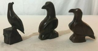 3 Vintage Hand Carved Wood Sculpture Sea Birds Sea Gull Falcon Pelican Statue