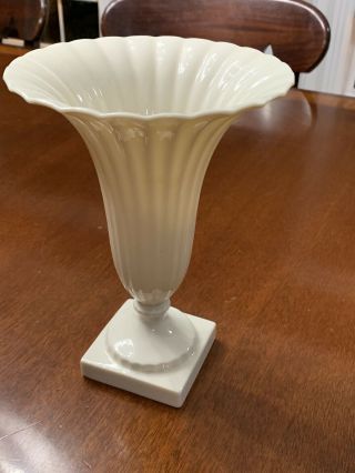 Vintage Lenox Cream Porcelain Trumpet Flower Vase 8.  75” Green Stamp On Bottom