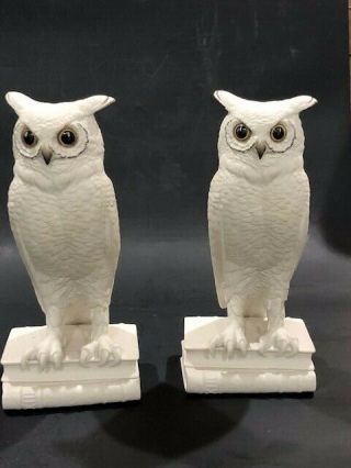 Boehm Bisque Porcelain 9 1/2 In Owl Bookend Figures 1960s Era