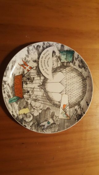 Rare Vintage Piero Fornasetti C1955 Mongolfiere Ballooning Porcelain Plate 5