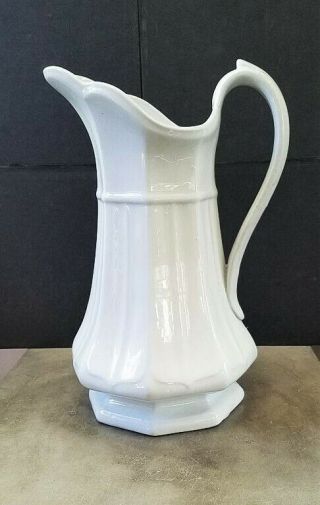 Large 12 " Antique T & R Boote Classic White Ironstone Pitcher 1851 Octogon C1851