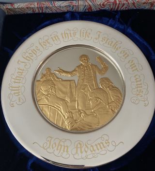 1974 Franklin Sterling Silver 24k Gold Inlay Bicentennial Plate John Adams