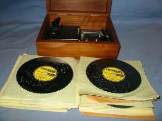 Antique Thorens Ad 30 Automatic Disc Wood Music Box W 15 Metal Discs,