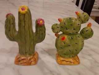 Vintage Clay Art Cactus Salt And Pepper Shakers Box 7621