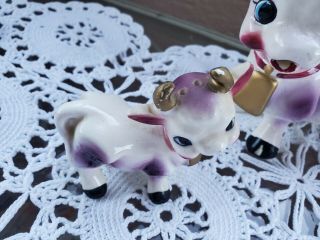 Set of 3 Vintage ELSIE PURPLE COWS CREAMER SALT & PEPPER Japan 3