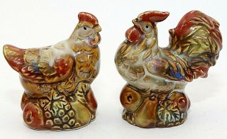 Ceramic Hen And Rooster Vintage Salt & Pepper Shakers Country Decor 3 " Euc
