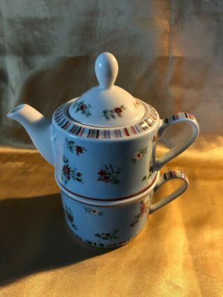 Laura Ashley Bone China TeaPot and 1 Cup Set 