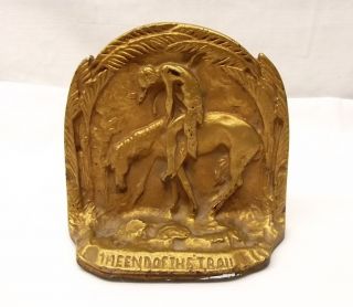 Antique Cast Iron End Of The Trail Bookend Book End Horse Bronze Tone 1043 Vtg