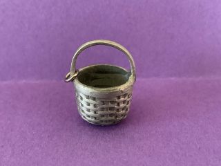Vintage Longaberger Miniature Pewter Round Basket Jewelry Charm Dollhouse