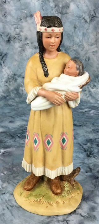 Vintage Homco Porcelain Figurine Native American Woman Holding Baby Japan