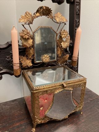 Victorian Dresser Trinket Box Unique With Beveled Mirrors