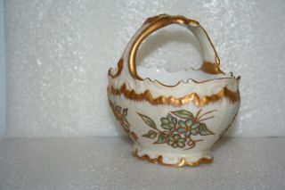 Limoges France Coiffe Ornate Basket Floral Motif Gold Gilt Bone China c 1900s 2