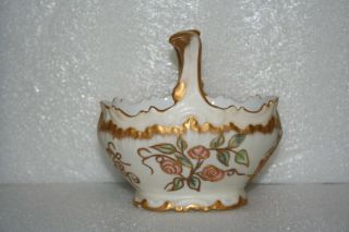 Limoges France Coiffe Ornate Basket Floral Motif Gold Gilt Bone China c 1900s 3