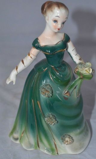 Vintage Porcelain Figure Lady Woman Flower Green