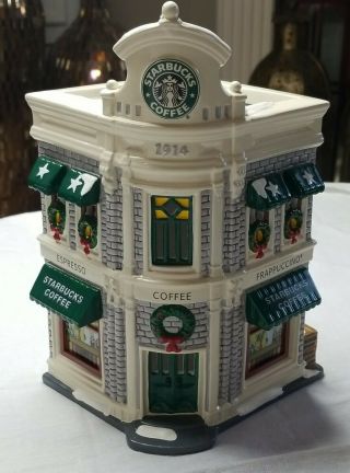Starbucks Coffee Dept 56 Christmas Holiday Snow Village Lighted House 54859 Euc