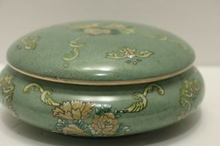 7 Inch Rare Large Floral Porcelain Hand Painted Round Trinket Dish Box With Lid