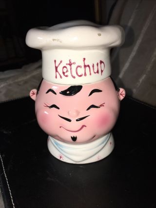 Vintage Napco 5f - 4410 1959 Chef Ketchup Jar With Serving Spoon On Lid Cleve Ohio