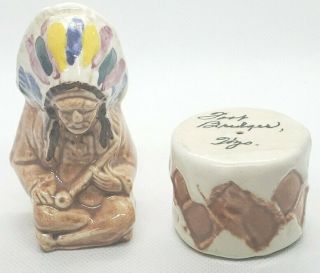 Vintage Indian Native American Chief Pipe And Drum Salt And Pepper Shakers