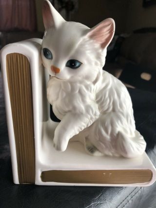 Adorable 1 Vintage Lefton White Persian Kitty Cat Kitten Bookend.  Right Side 3