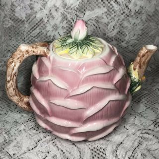 Andrea By Sadek J Willfred The Rose Garden Flower Shaped Teapot Pink Rosebud Lid