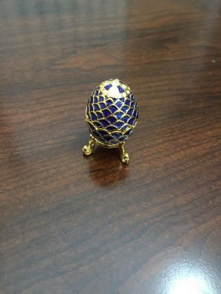 Enamel Trinket Box Small Faberge Egg Blue For Jewelry Or Pill Storage