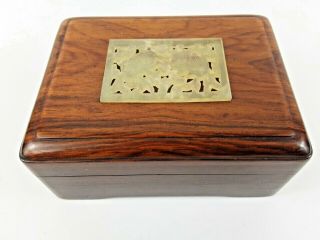 Vintage Wood Trinket Box With Carved Inlay Of Monkeys In Tree