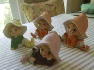 Vintage Set Of 4 Homco Pixie Elves 5213 Porcelain Bisque Figurines
