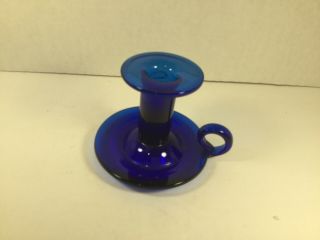 Vintage Cobalt Blue Blown Glass Candlestick Candle Holder B11