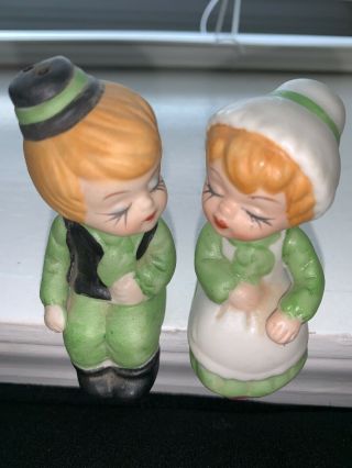 Rare Vintage Ceramic Kissing Boy & Girl On A Bench Salt And Pepper Shakers