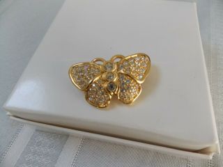 Swarovski Swan Logo Crystal Gold Tone Butterfly Brooch Pin Z12