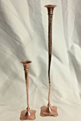 Hessel Studios Copper Candlesticks,  Arts And Craft,  Handwrought Hammered