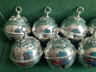 Reed & Barton 10 Silverplate Holly Bell Christmas Ornaments 3