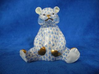 Herend Baby Bear Cub Sitting Blue Fishnet Figurine 3.  5 " 15361 Sweet Baby Shower