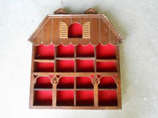 Vintage Wooden House Shape Shadow Box Knick Knack Trinket Shelf 16 " X 17 "