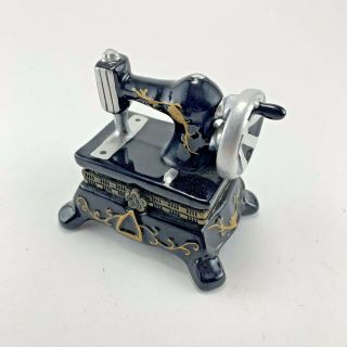 Miniature Porcelain Sewing Machine Trinket Box With Scissors And Spool Of Thread