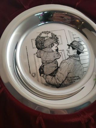 Franklin Solid Sterling Silver Plate Hanging The Wreath Norman Rockwell 7.  5