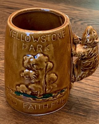 Vintage Yellowstone Park Old Faithful Souvenir Bear Coffee Mug Cup