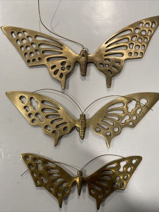 Vintage Solid Brass Butterfly Wall Plaques Three Sizes