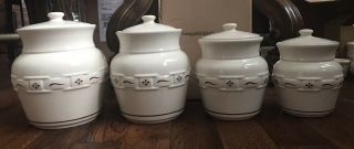 Longaberger Pottery Woven Traditions Canister Set Of 4 Heritage Red Usa Made