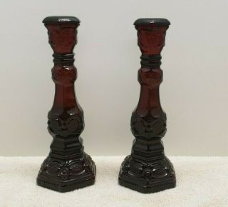 Vintage Avon Ruby Red Glass Candle Stick Taper Holder Set Of 2 Cape Cod 1876