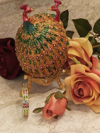 Valentine Faberge Egg 24k Gold Matchin Bracelet 5ct Swarovski Jewelry Box Hmd