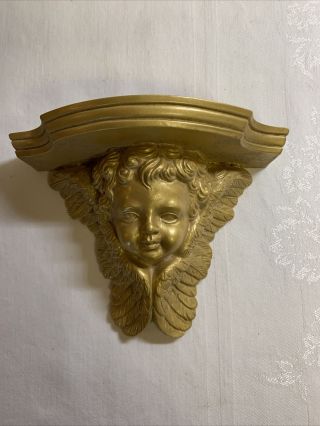 Vintage Gold Angel Cherub Wall Sconce / Shelf Plaster / Corbel