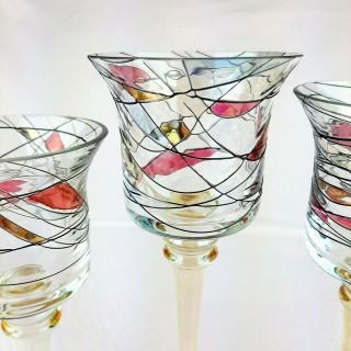 Partylite Mosaic Glass Stemmed Trio Candle Holder Set Of 3