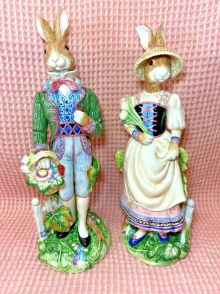 Fitz And Floyd Old World Rabbits Set Male 73/308 And Female 73/312 Easter Figure