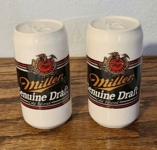 Miller Draft Ceramic Beer Can Salt And Pepper Shakers 4.  25 " Tall