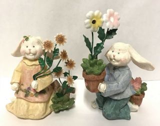 Home Interiors Easter Spring Bunny Rabbit Figures Set Decor Resin