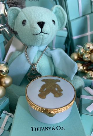 Tiffany&co Bear Trinket Box Blue Private Stock Hand Painted Baby Gift W Box